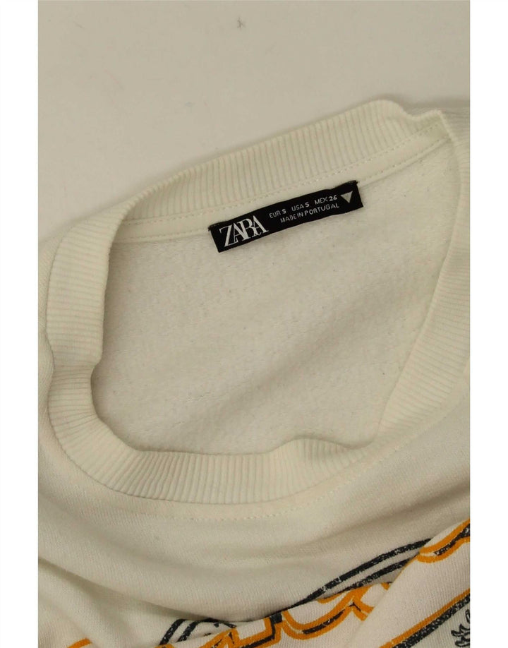 Zara Womens Grafisk Oversized Sweatshirt Jumper UK 10 Small White