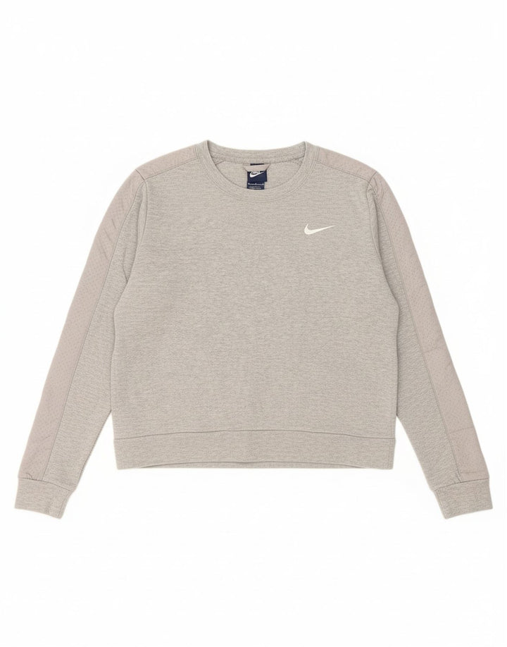 NIKE Womens Sweatshirt Jumper UK 14 Medium Grey Cotton