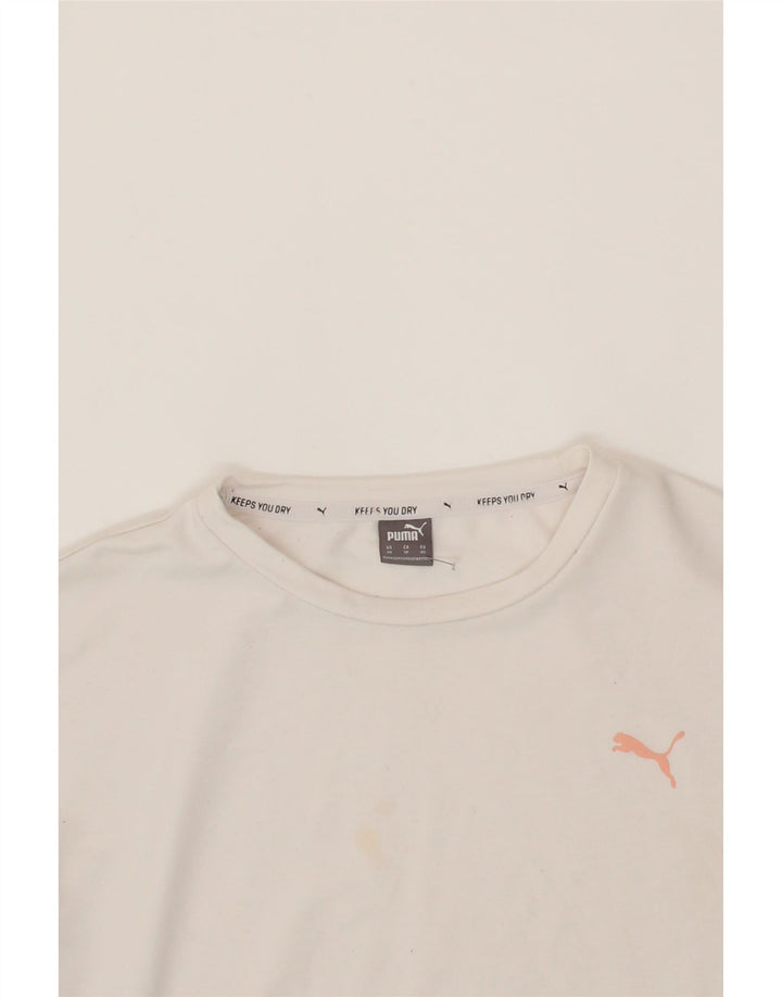 PUMA Womens Oversized Graphic Crop Sweatshirt Jumper UK 6 XS White Vintage Puma and Second-Hand Puma from Messina Hembry 