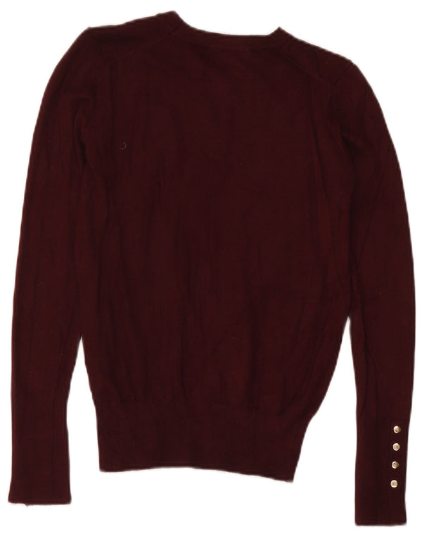 Zara Dame Boat Neck Jumper Sweater UK 8 Small Burgundy Viscose