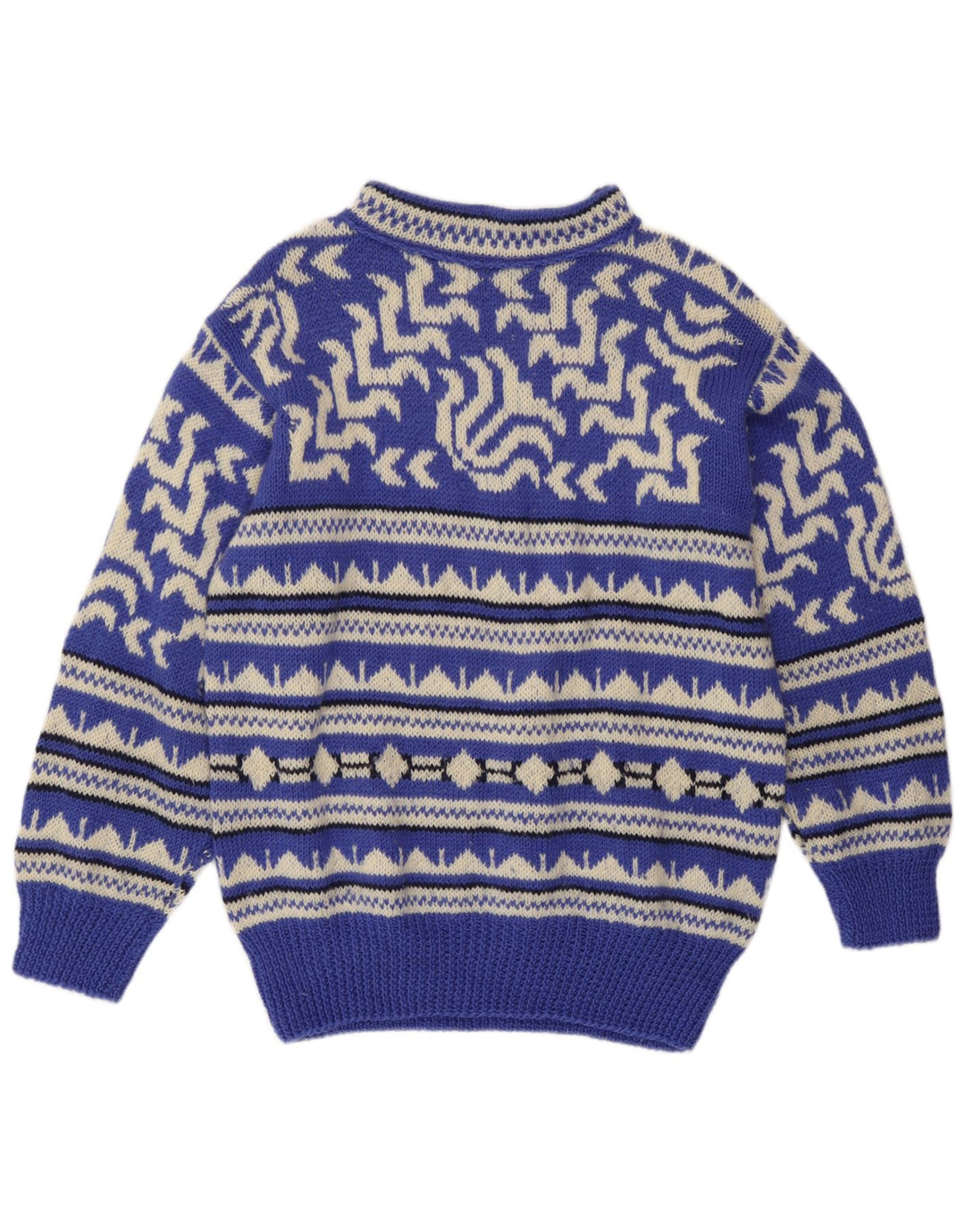 Vintage Herre Turtle Neck Jumper Sweater Medium Blue Geometric