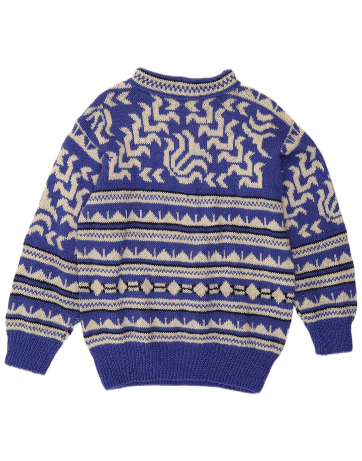 Vintage Herre Turtle Neck Jumper Sweater Medium Blue Geometric