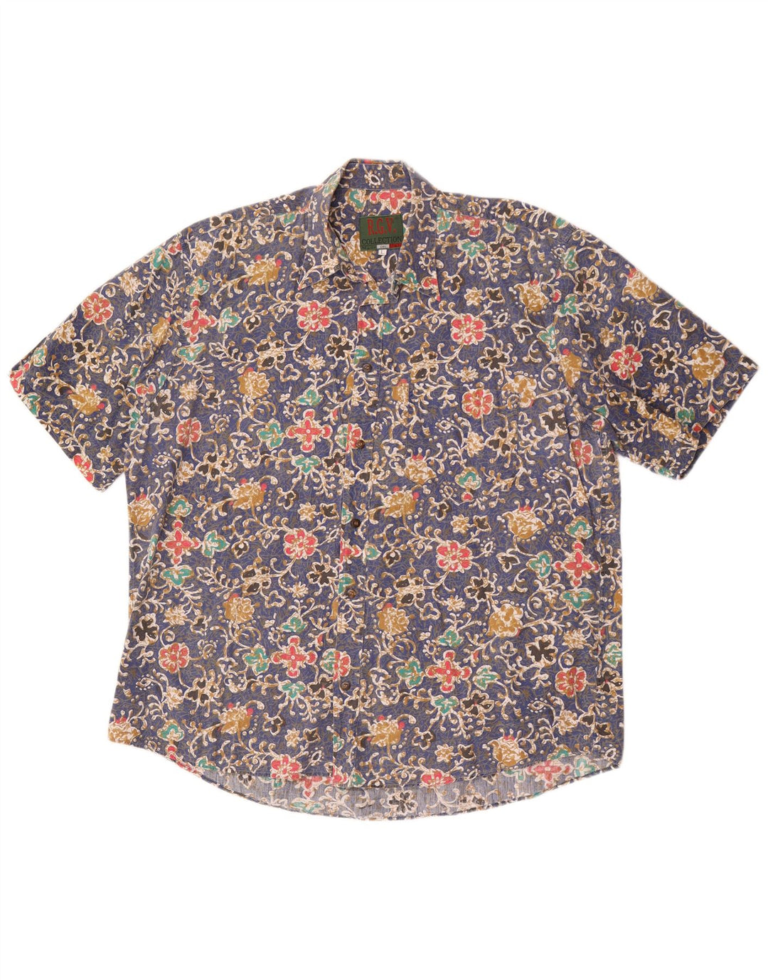 Vintage kortærmet herreskjorte Large Blue Floral