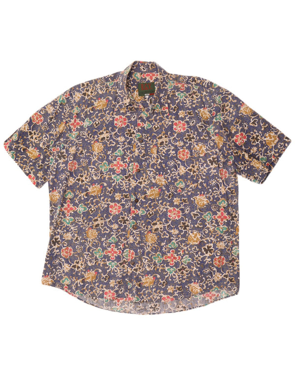 Vintage kortærmet herreskjorte Large Blue Floral