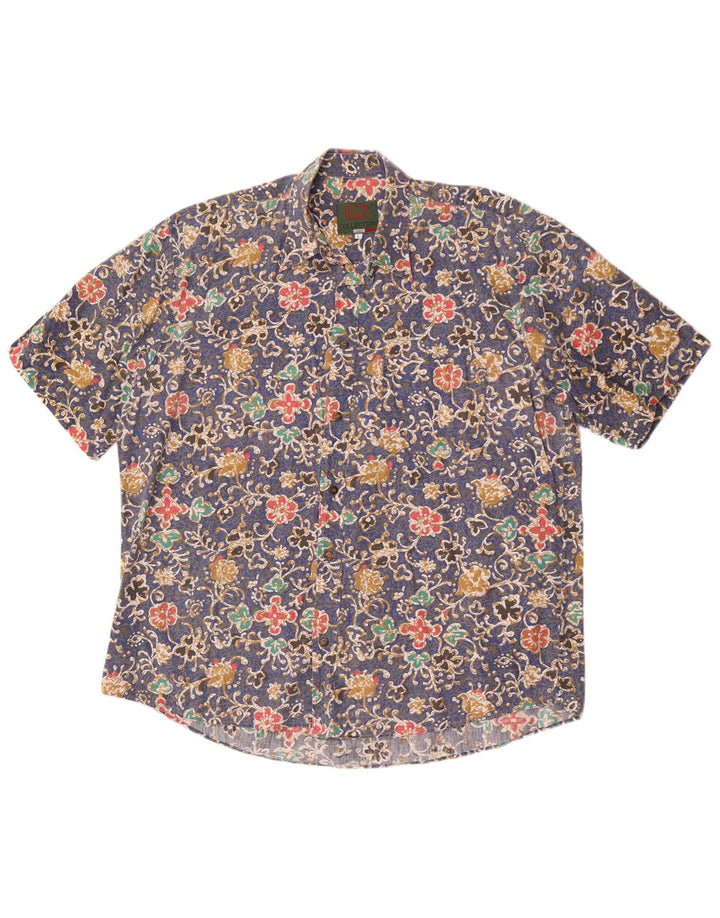 Vintage kortærmet herreskjorte Large Blue Floral