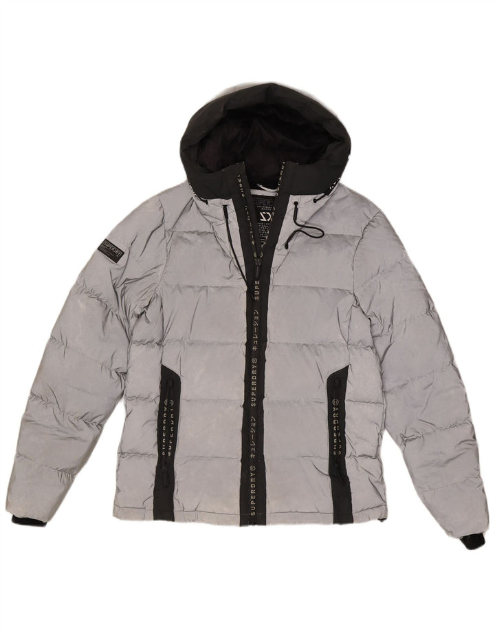 Superdry Herre grafisk polstret hættejakke UK 38 Medium Silver Colourblock