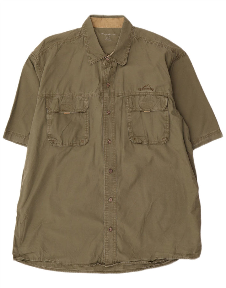 EDDIE BAUER Kortærmet Herreskjorte Stor Khaki Bomuld