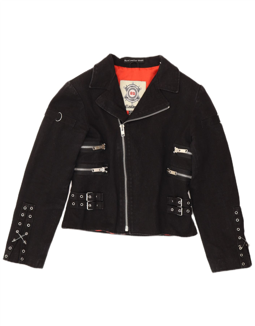 Hårdt lædertøj Dame Crop Biker Jacket UK 20 2XL Sort Bomuld