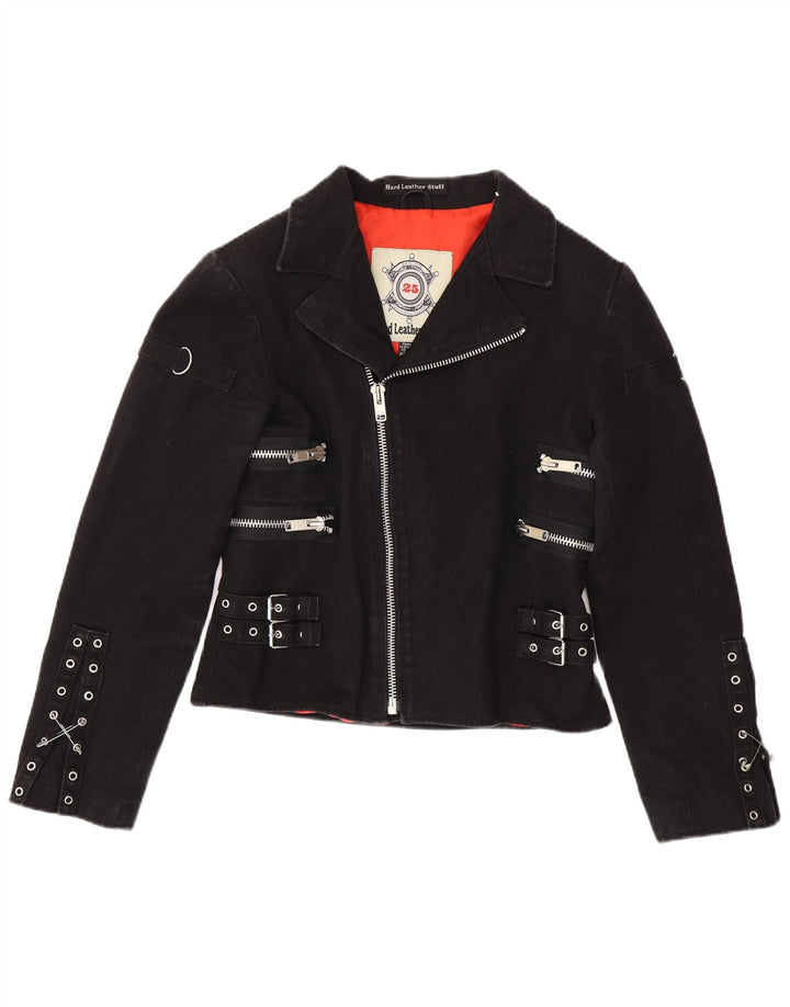 Hårdt lædertøj Dame Crop Biker Jacket UK 20 2XL Sort Bomuld