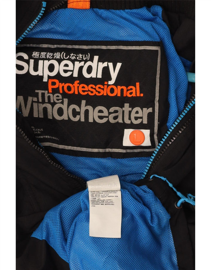 SUPERDRY Herre The Windcheater Regnjakke UK 40 Stor Sort Nylon