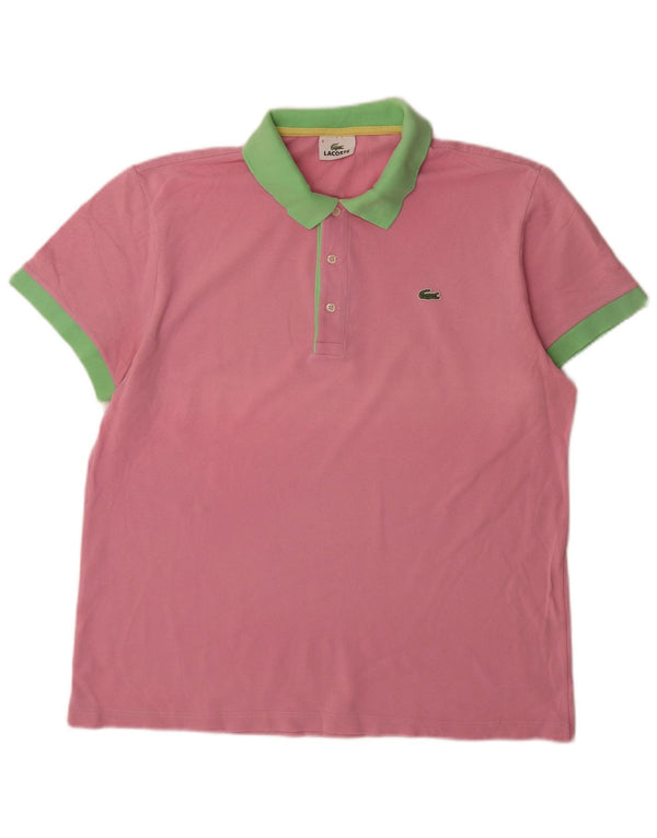 Lacoste Mens Rugby Polo Shirt Size 6 XL Pink Colourblock Cotton
