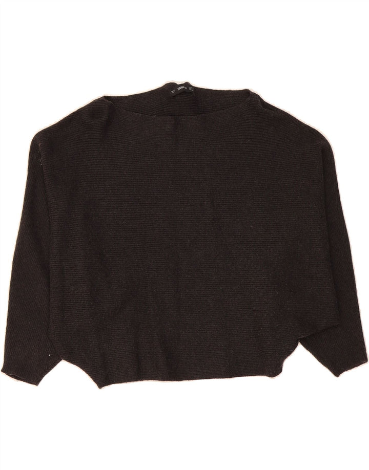 ZARA Womens Crop Batwing Boat Neck Jumper Sweater UK 12 Medium Grey Vintage Zara and Second-Hand Zara from Messina Hembry 