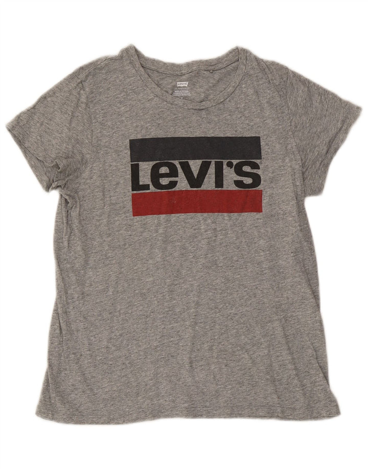 LEVI'S Grafisk T-shirt top til kvinder UK 14 Medium Grå Flecked