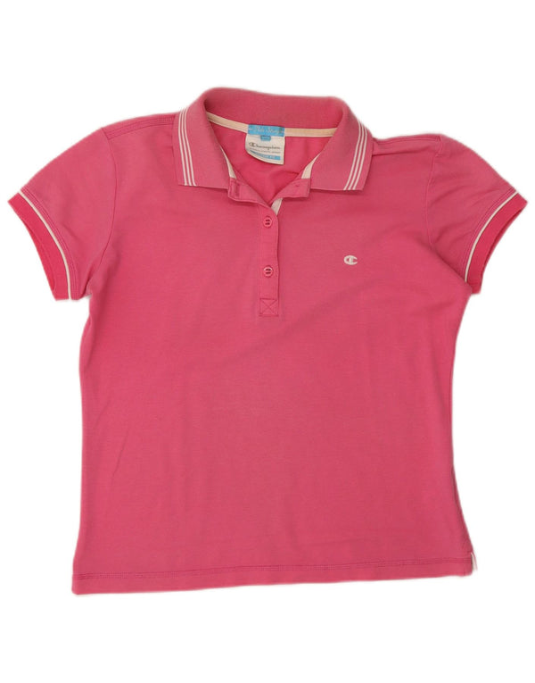 Champion Womens Heritage Fit Polo Shirt UK 14 Medium Pink Bomuld