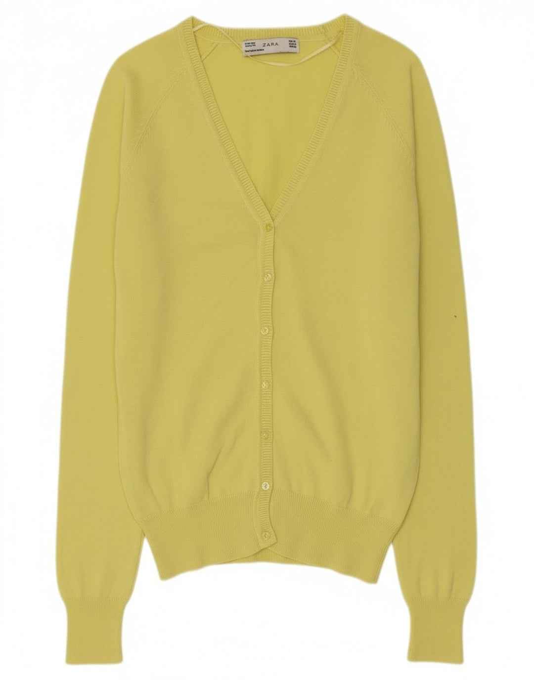 Zara Dame Cardigan Sweater UK 12 Medium Gul Bomuld