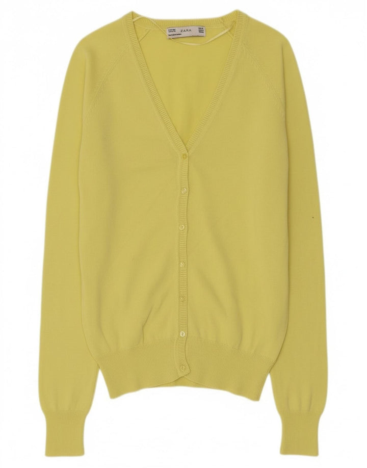 Zara Dame Cardigan Sweater UK 12 Medium Gul Bomuld