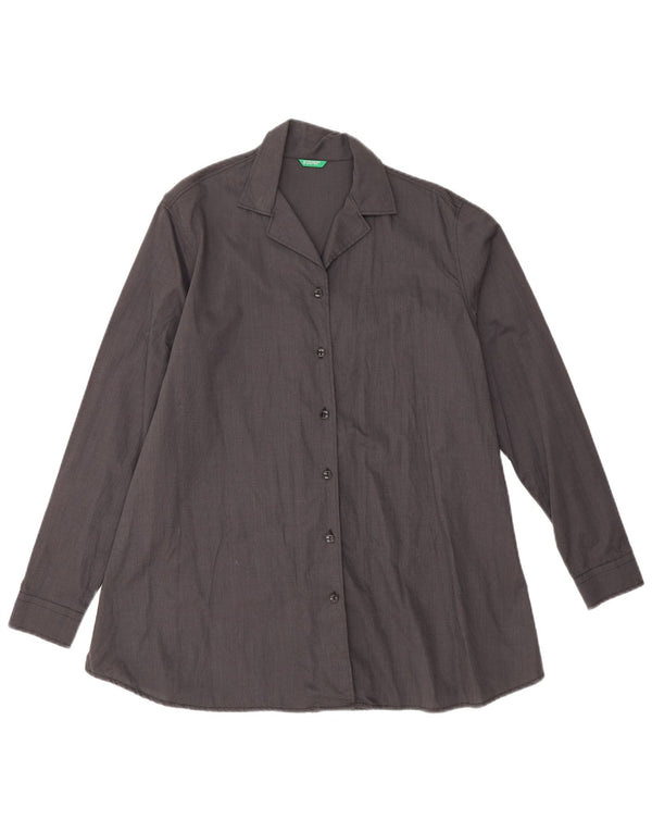 Benetton Dame Oversized Skjorte UK 10 Lille Grå Bomuld