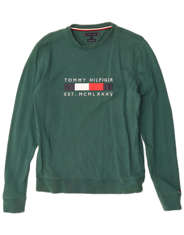 Tommy Hilfiger Dame Grafisk Sweatshirt Jumper UK 14 Stor Grøn Bomuld