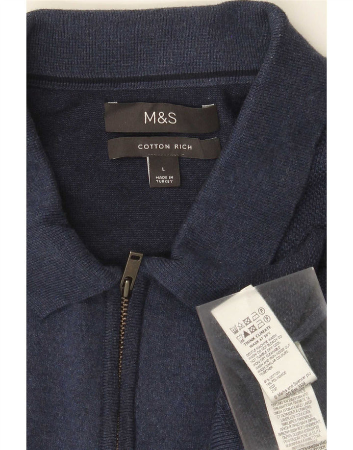Marks & Spencer Herre Polo Neck Jumper Sweater Stor Marineblå Bomuld