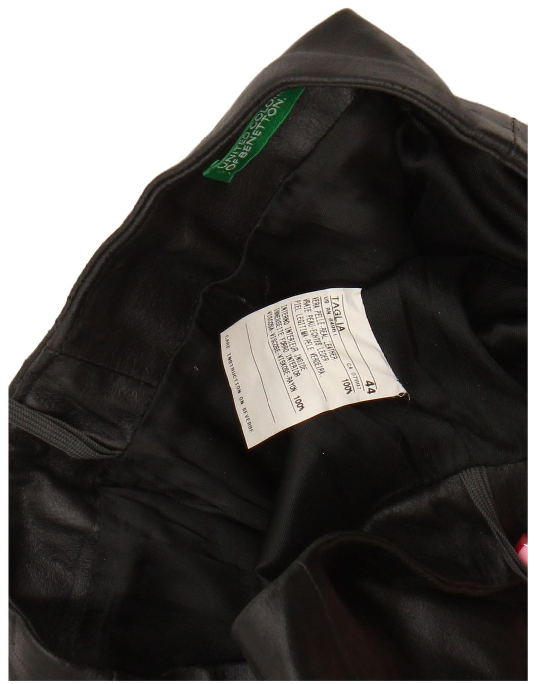 Benetton Dame Læder Nederdel IT 44 Medium W30 Sort Læder