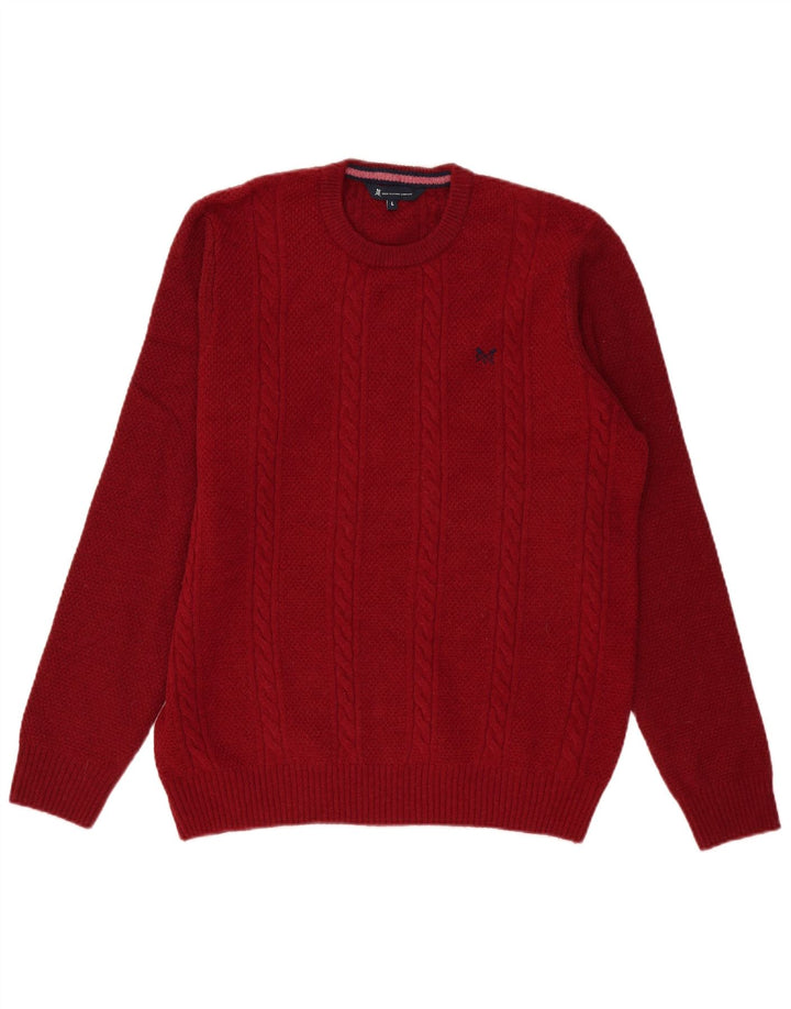 Crew Clothing Herre Crew Neck Jumper Sweater Stor rød lammeuld