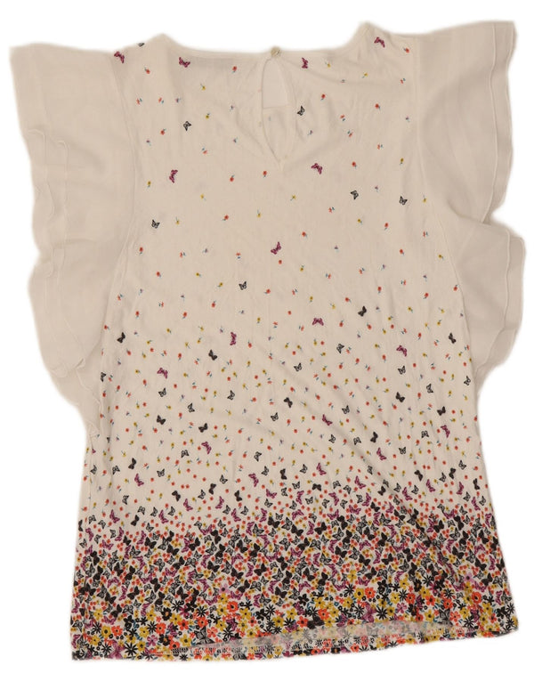 Oasis Damebluse Top UK 10 Small White Floral Viscose Butterfly