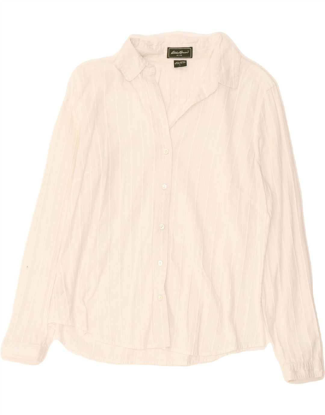 EDDIE BAUER Womens Shirt UK 16 Large White Pinstripe Cotton Vintage Eddie Bauer and Second-Hand Eddie Bauer from Messina Hembry 