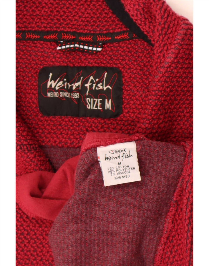 Weird Fish Herre Grafisk Zip Neck Sweatshirt Jumper Medium Rød Bomuld