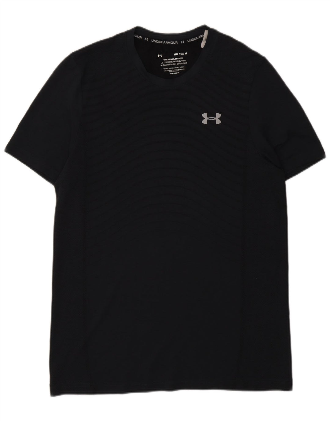 Under Armour Herre Heat Gear T-Shirt Top Medium Grå Stribet Polyester