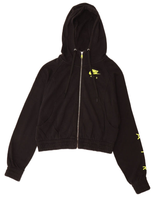 Nike Dame Oversized Crop Grafisk Hættetrøje Sweater med lynlås UK 6 XS Sort Bomuld
