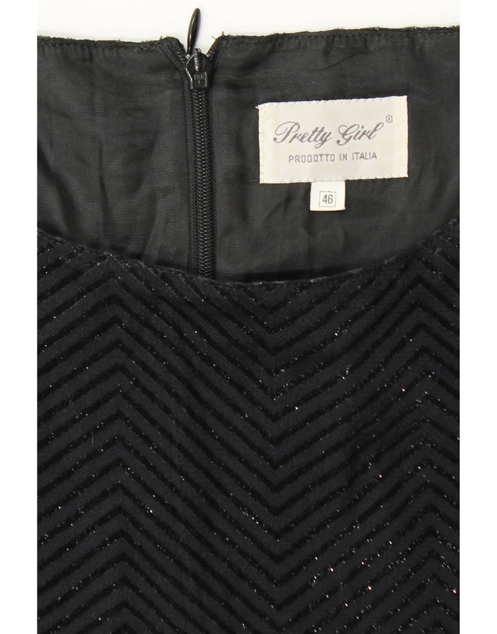 Vintage Dame Ærmeløs Skede Kjole IT 46 Stor Sort Chevron