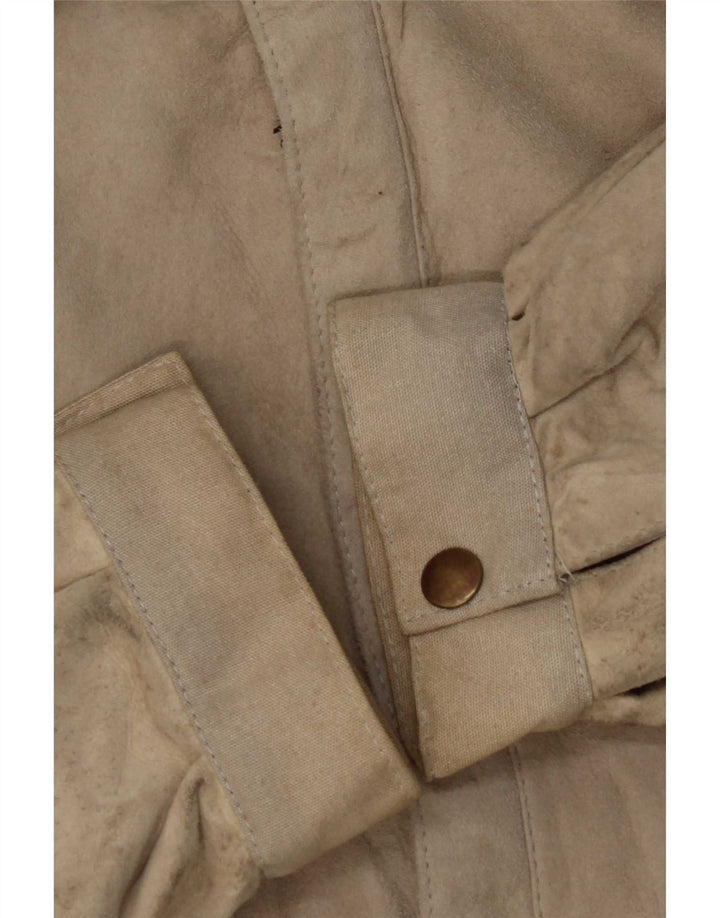 Vintage herre ruskind racerjakke IT 50 Large Beige Colourblock Læder