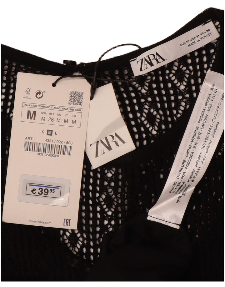 ZARA Kortærmede Jumperkjole til kvinder UK 12 Medium Sort Polyester