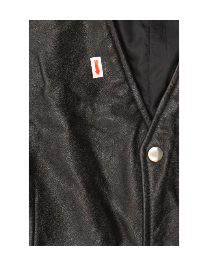 VINTAGE Mens Leather Waistcoat IT 42 XL Black Leather