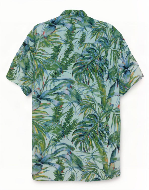 Vintage mænd Hawaii kortærmet skjorte medium turkis blomster viskose