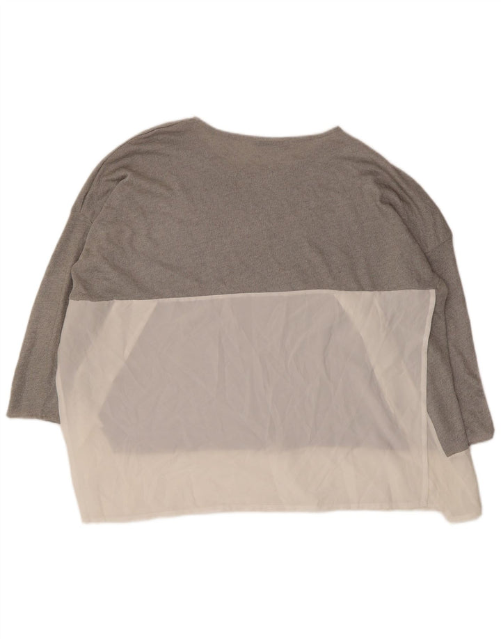 Zara Dame Oversized Top 3/4 ærmer UK 14 Medium Grey Colourblock