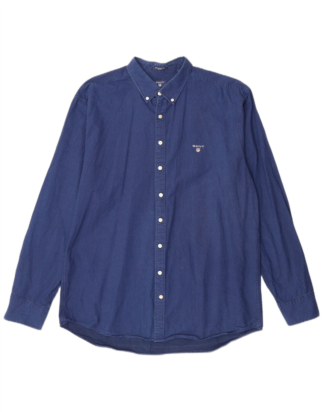 GANT Herre Regular Fit Skjorte Størrelse 45/46 18 2XL Blå Geometrisk Bomuld
