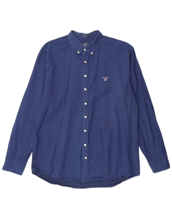 GANT Herre Regular Fit Skjorte Størrelse 45/46 18 2XL Blå Geometrisk Bomuld