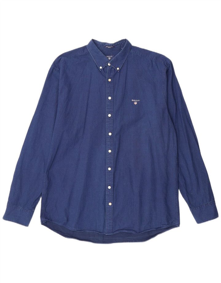 GANT Herre Regular Fit Skjorte Størrelse 45/46 18 2XL Blå Geometrisk Bomuld