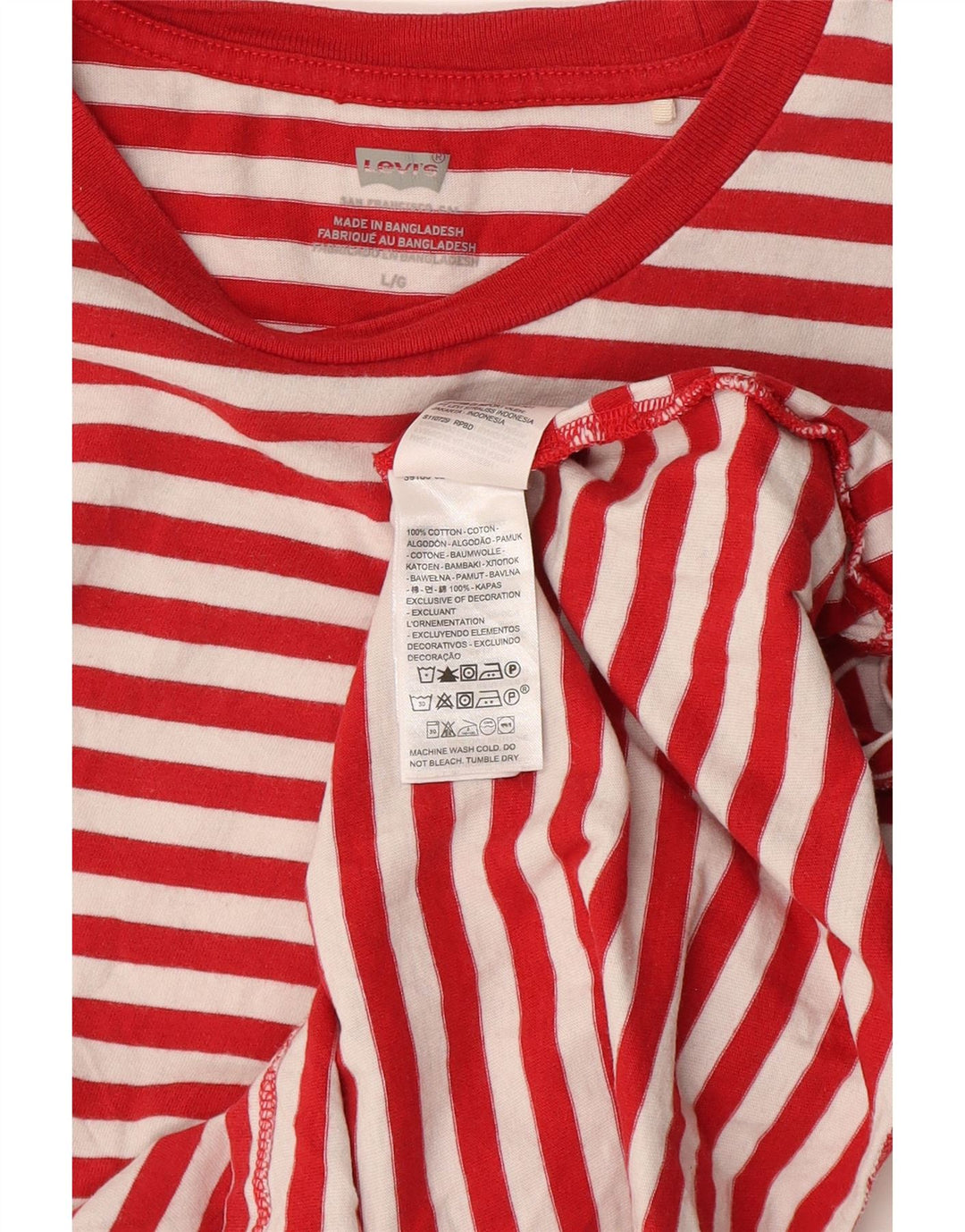 Levi's Dame T-Shirt Top UK 14 Stor rødstribet bomuld