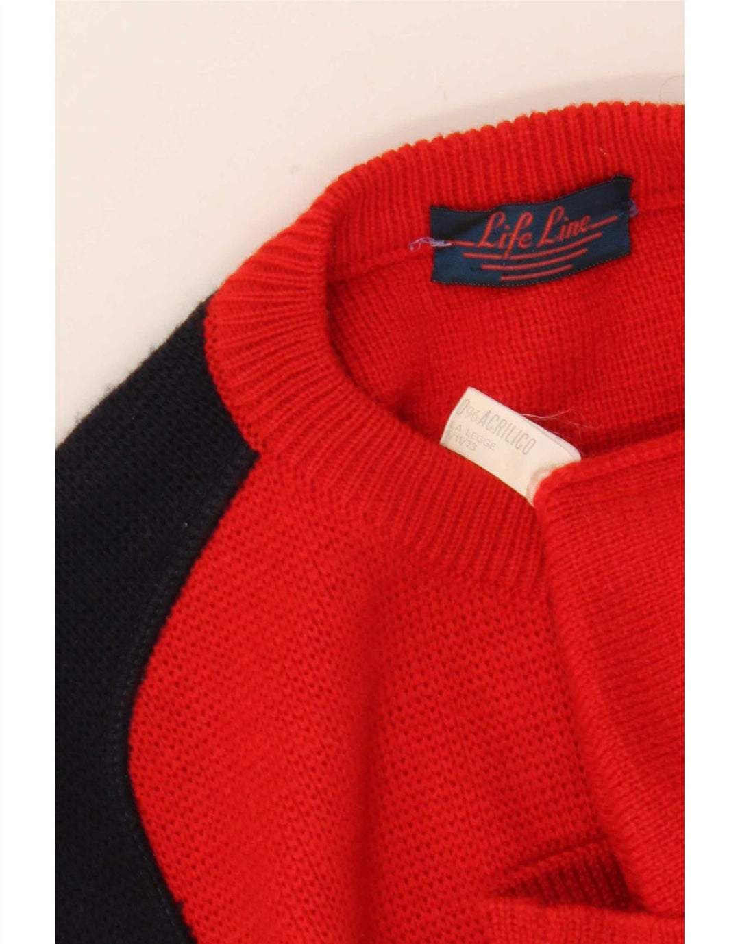 Life Line Herre Crew Neck Jumper Sweater Medium Rød Colourblock Uld