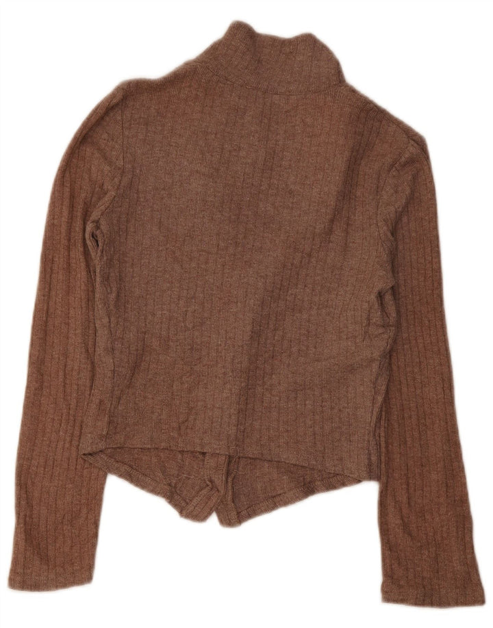 Zara Womens Crop Cardigan Top UK 10 Small Brown Viscose