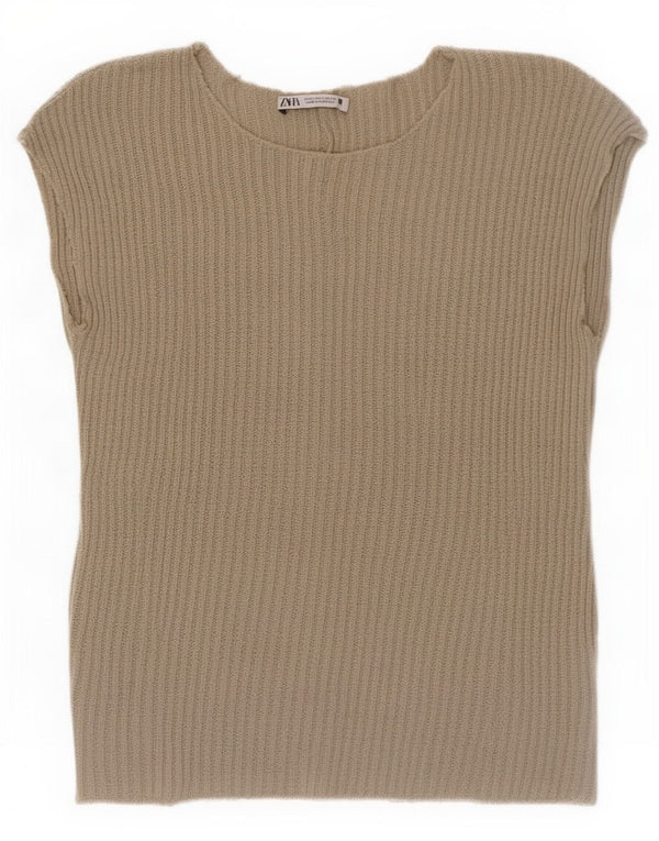 Zara Womens Vest Top UK 14 Large Green Cotton