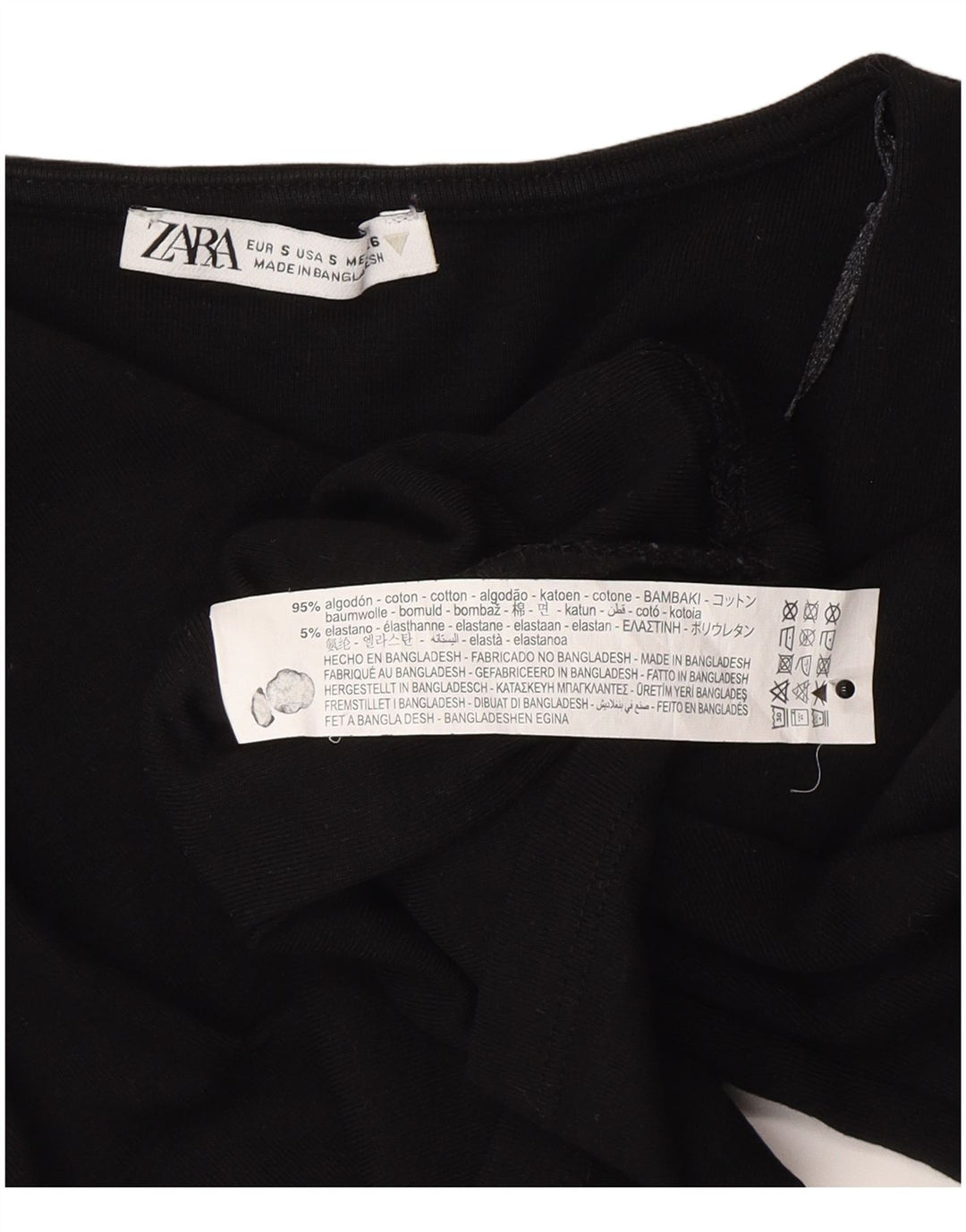 Zara Womens Crop Top Langærmet UK 8 Small Black Bomuld