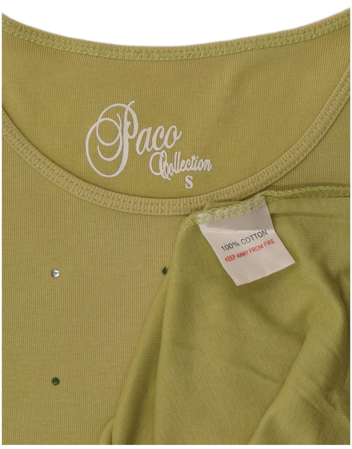PACO Womens Top 3/4 Sleeve UK 10 Small Green Cotton