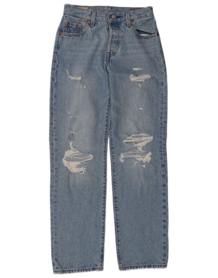 Levi's Womens 501 Distressed Straight Jeans W23 L30 Blå Bomuld