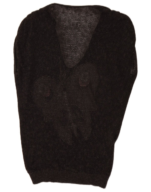 Vintage Dame grafisk V-hals sweater UK 16 Stor sort sommerfugl