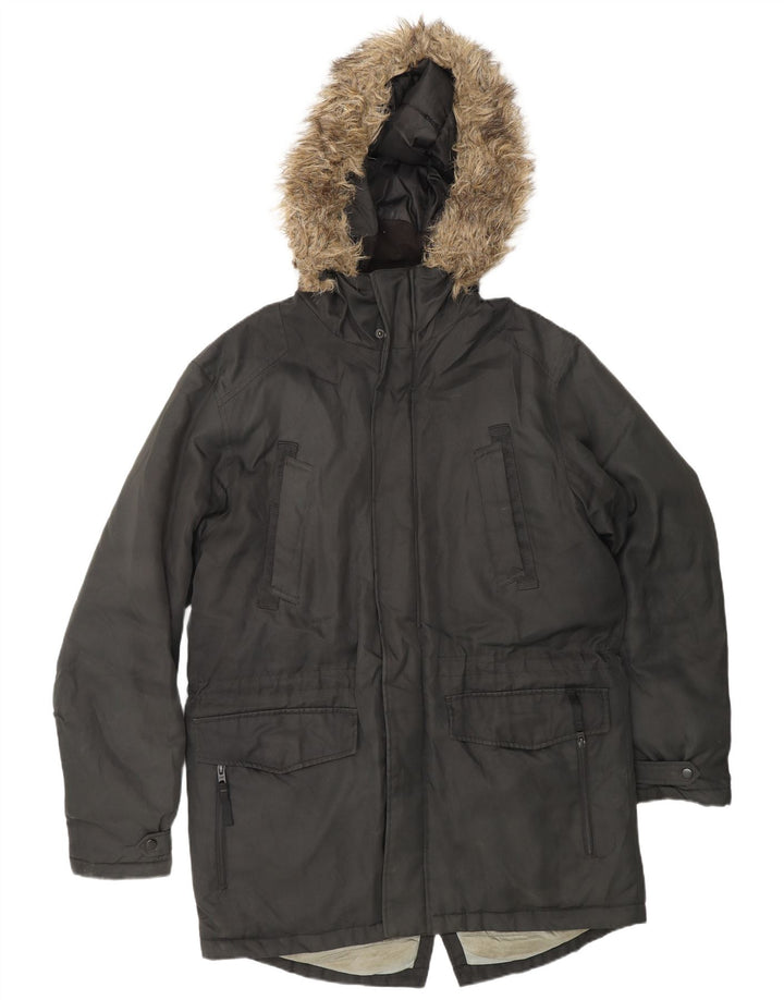 JACK & JONES Herre Hooded Parka Jacket UK 40 Large Black