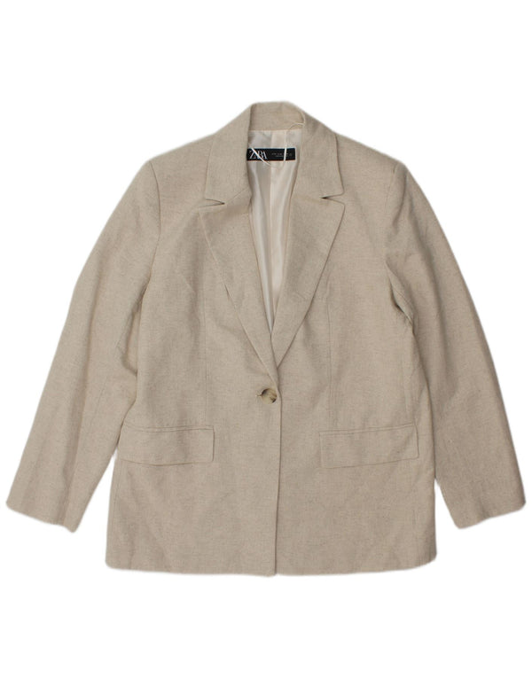 Zara Dame 1 Knap Blazer Jacket UK 14 Medium Beige Herringbone Acetate