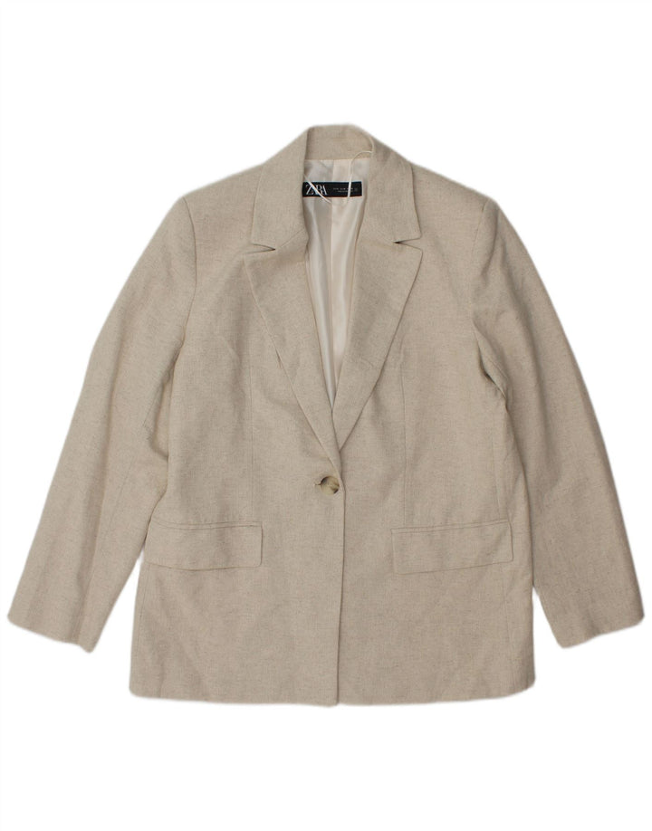 Zara Dame 1 Knap Blazer Jacket UK 14 Medium Beige Herringbone Acetate